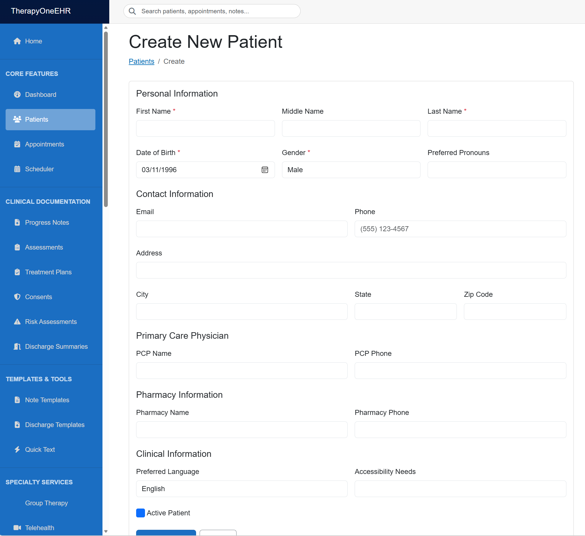 TherapyOneClinic Demo